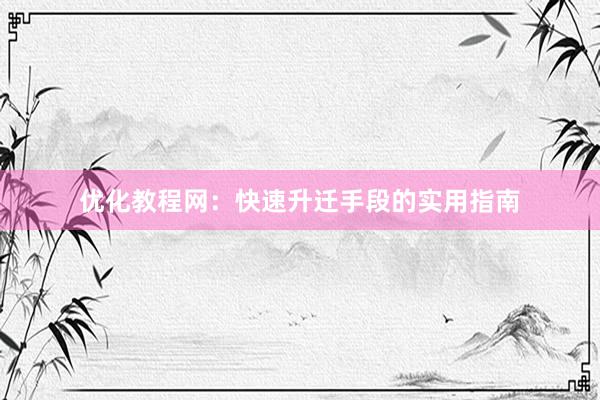 优化教程网：快速升迁手段的实用指南